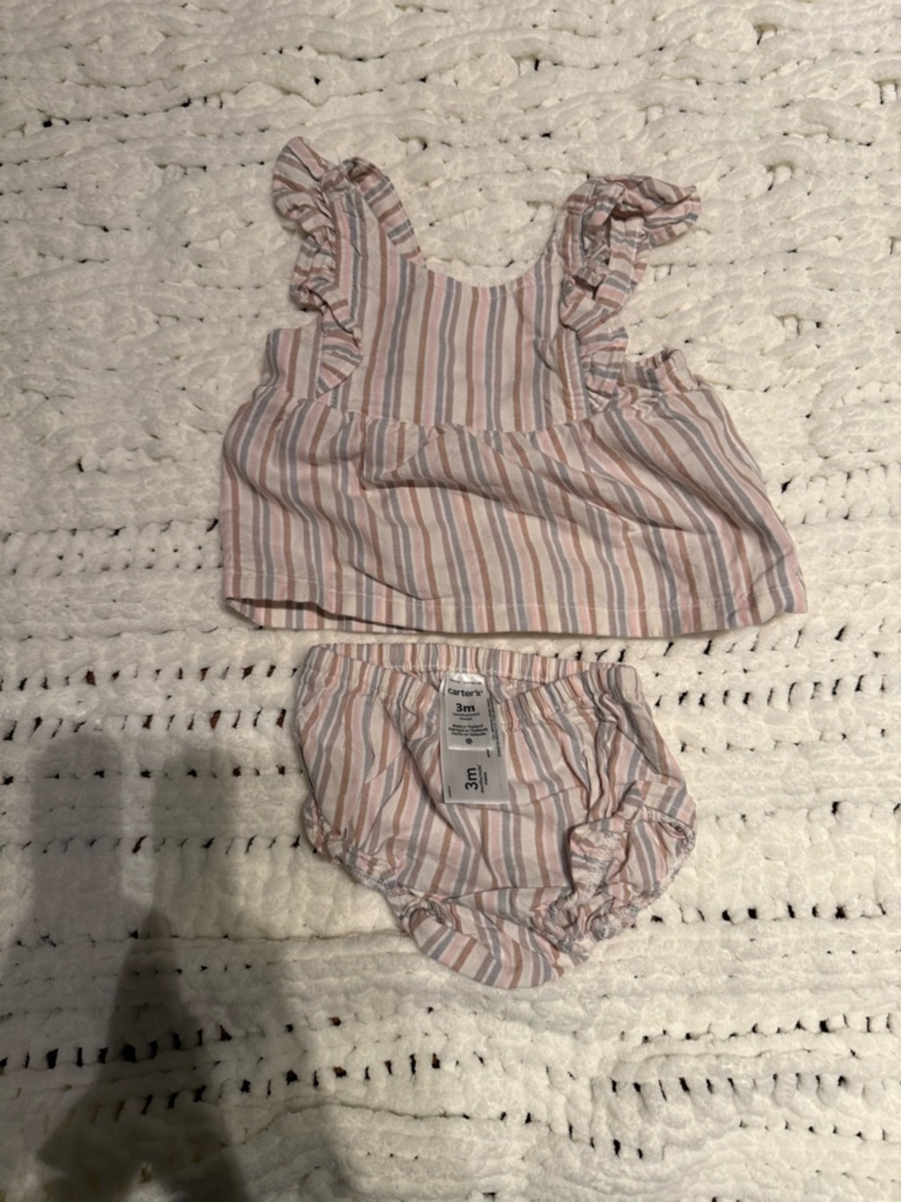 Carter's Pink, Cream & Blue Striped Ruffle Two-Piece Diaper Cover Set
